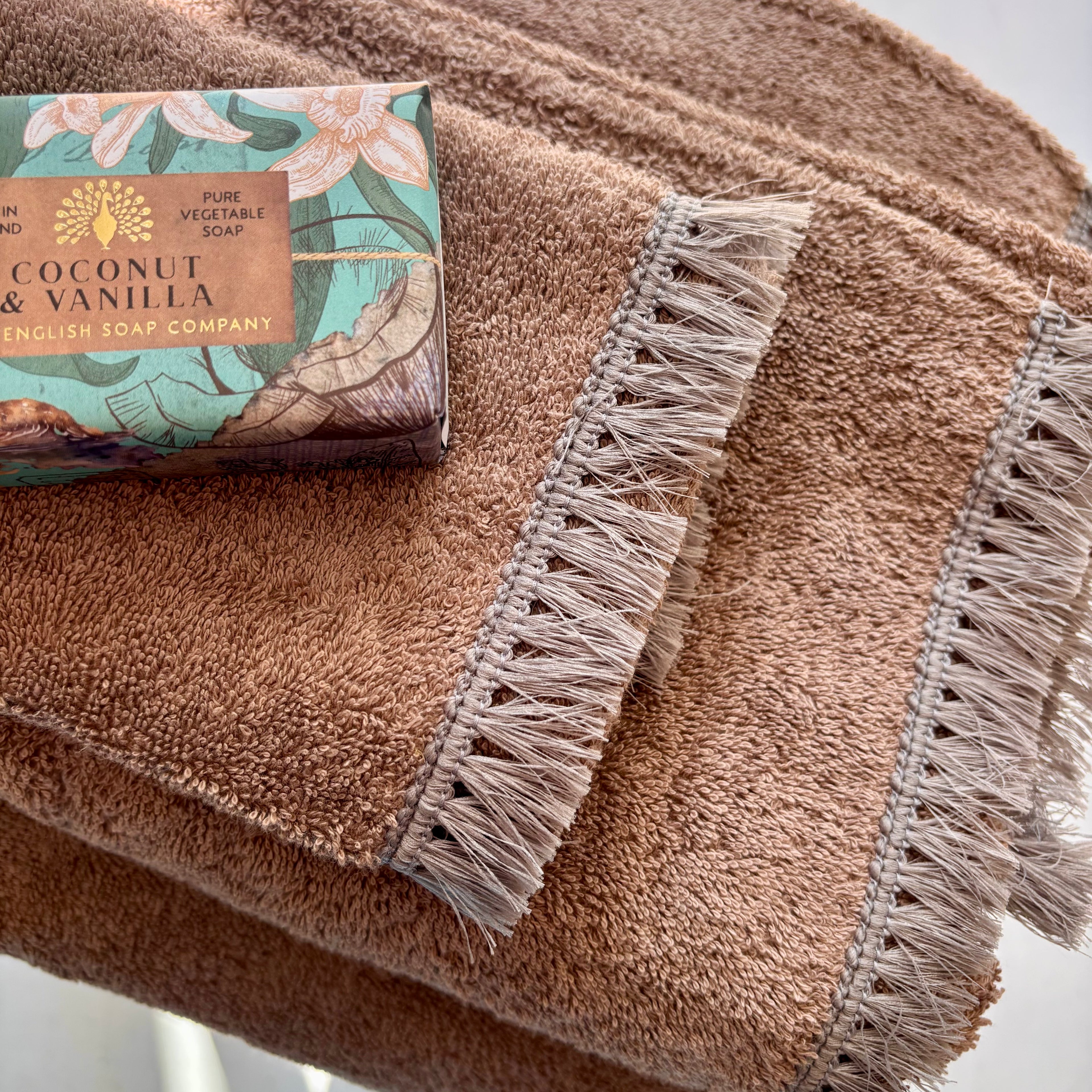 Serviette de bain frangée - Naturel