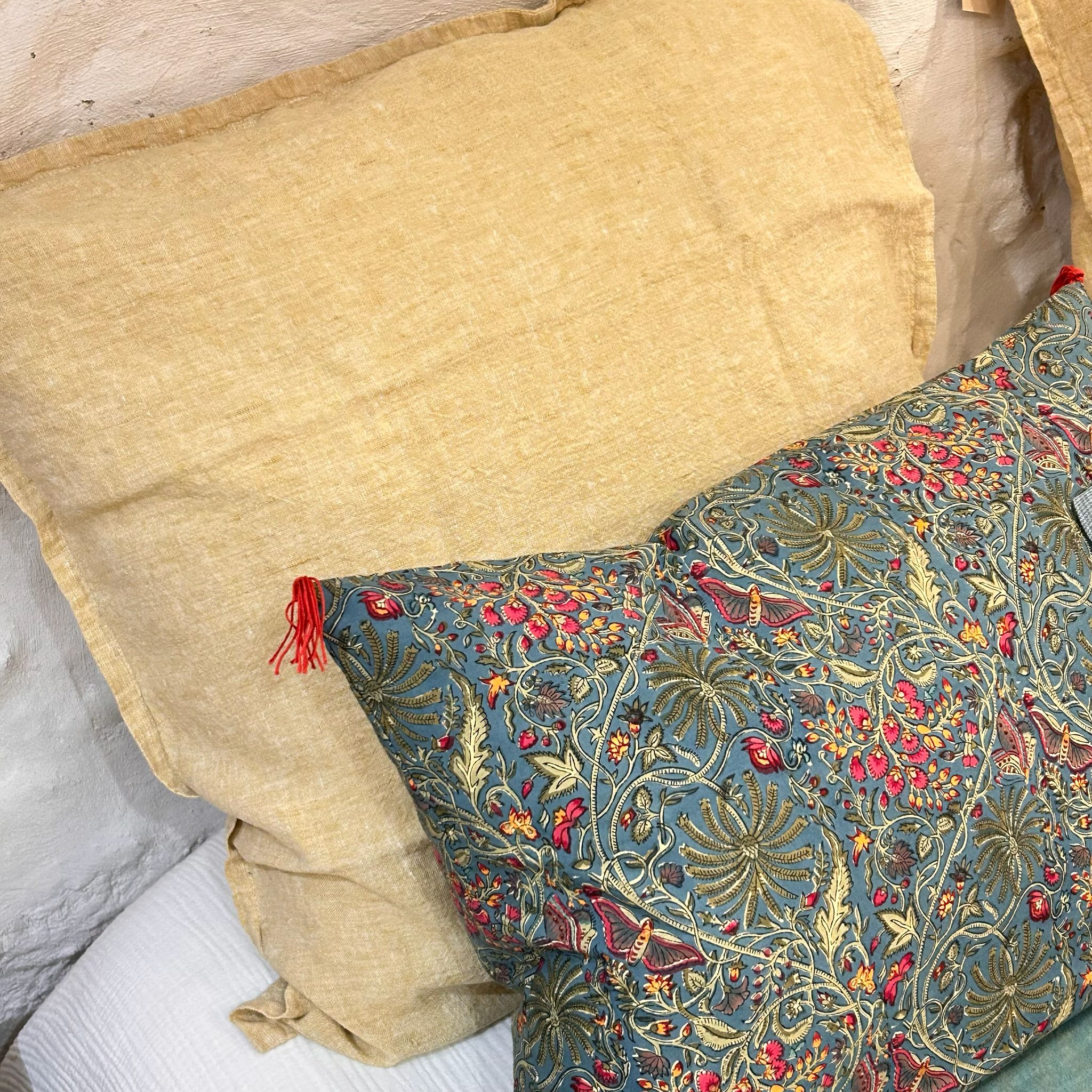 Taie d'oreiller en lin lavé épais - Jaune paille