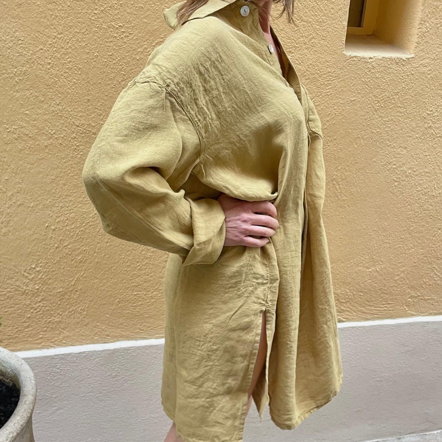 Linen shirt dress - Light Curry