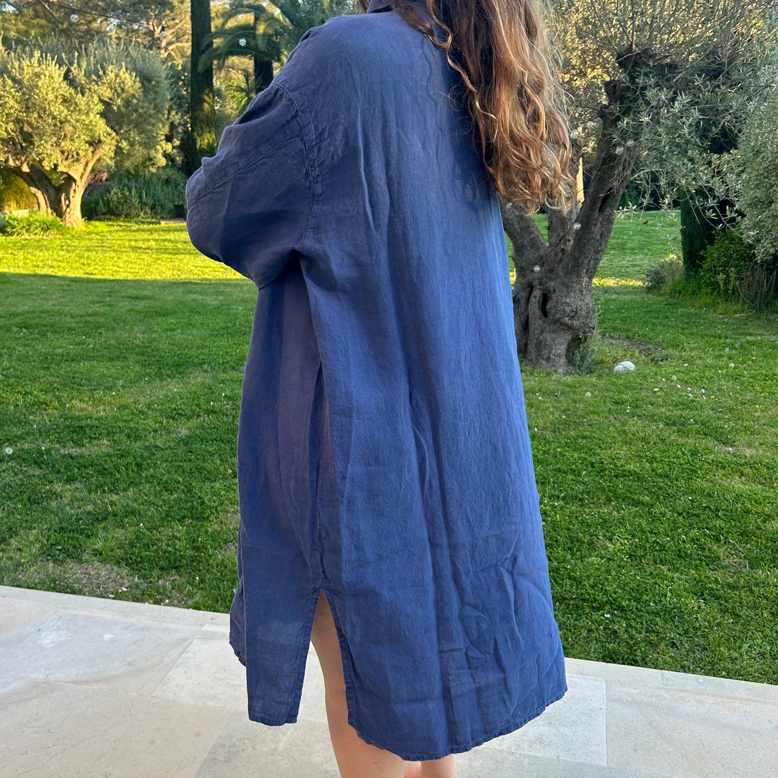 Robe chemise en lin - Bleu nuit