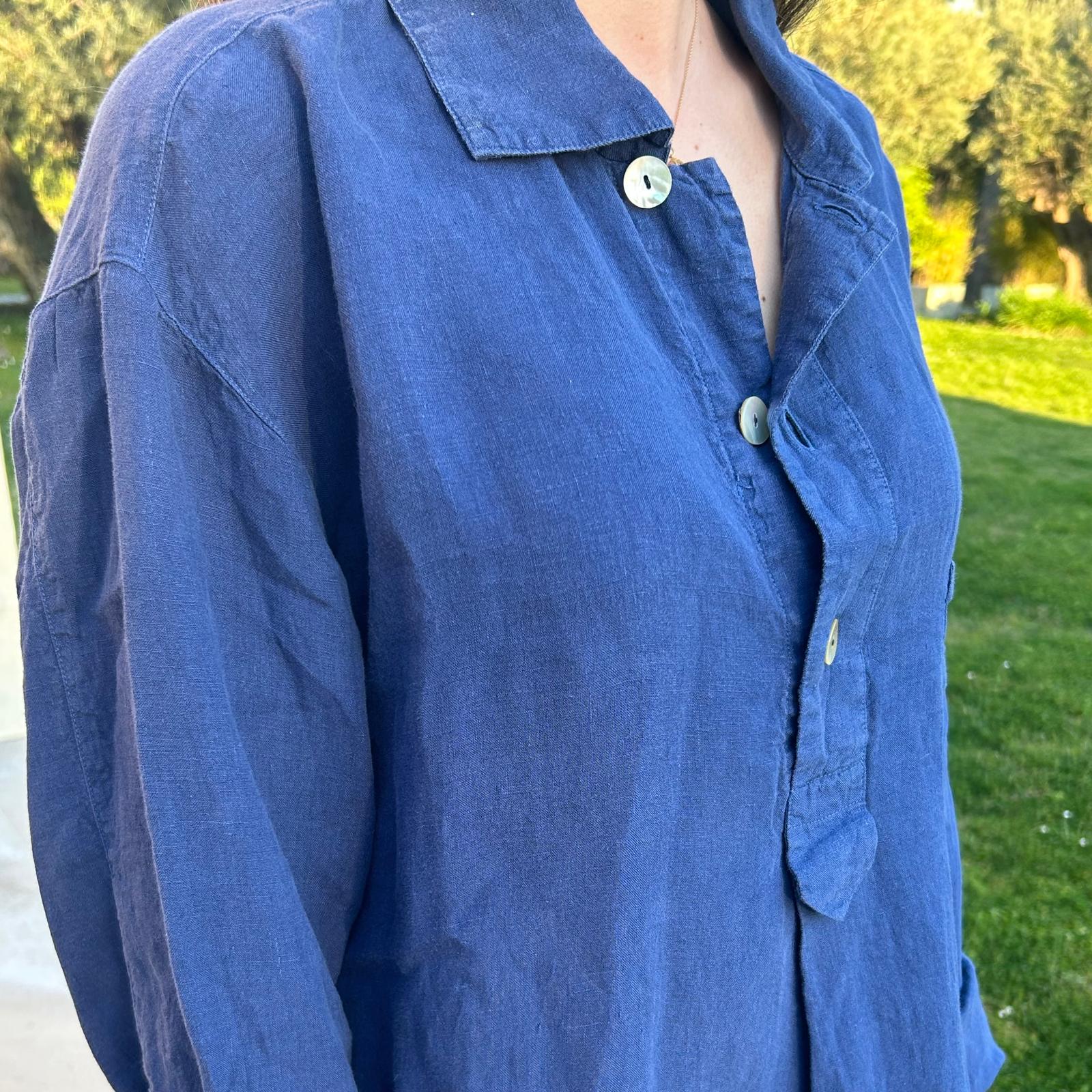 Robe chemise en lin - Bleu nuit